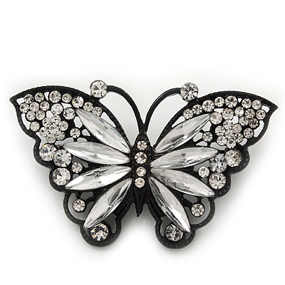 Sparkling Diamante 'Butterfly' Brooch In Gun Metal - 5.5cm Length - main view
