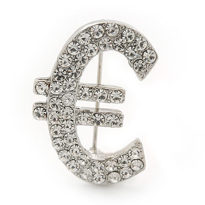 Swarovski Crystal 'Euro' Brooch In Silver Plating - 2.5cm Length