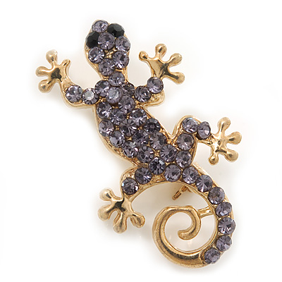 Small Violet Crystal 'Lizard' Brooch In Gold Plating - 3.5cm Length - main view