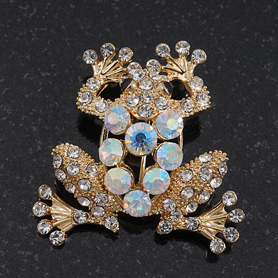 Clear/AB Crystal 'Frog' Brooch In Gold Plating - 3.5cm Length - main view