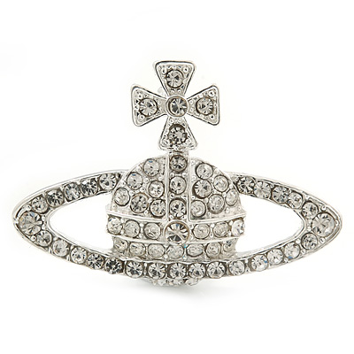 Silver Tone Clear Crystal Monarch Brooch - 4cm Width