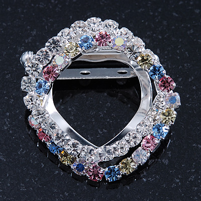 Double Square Multicoloured Crystal Scarf Pin In Silver Plating - 35mm Width - main view