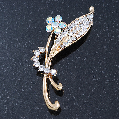Classic AB/ Clear Daisy Flower Brooch In Gold Plating - 65mm Length