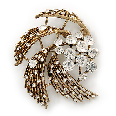 Vintage Diamante 'Whirlwind' Brooch In Burn Gold - 7cm Width