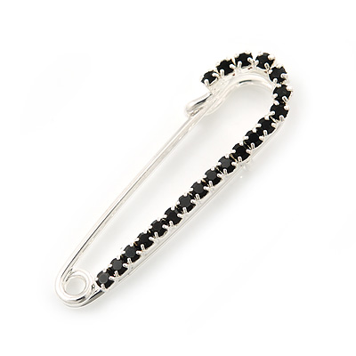 Small Black Crystal Scarf Pin Brooch In Rhodium Plating - 40mm Width - main view