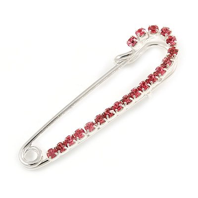 Small Pink Crystal Scarf Pin Brooch In Rhodium Plating - 40mm Width - main view