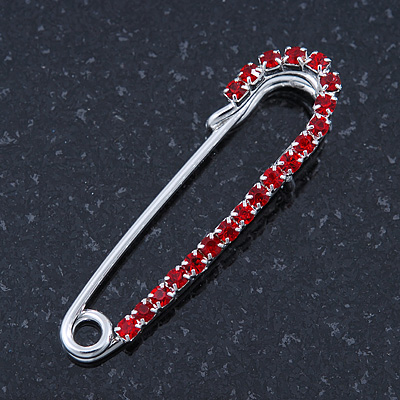 Small Red Crystal Scarf Pin Brooch In Rhodium Plating - 40mm Width - main view