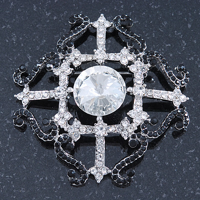 Bridal/Prom/Wedding Clear Glass Crystal Oval Charm Brooch in Rhodium Plating 85mm L Bridal/Prom/Wedding Clear Glass Crystal Oval Charm Brooch in Rhodium Plating 85mm L