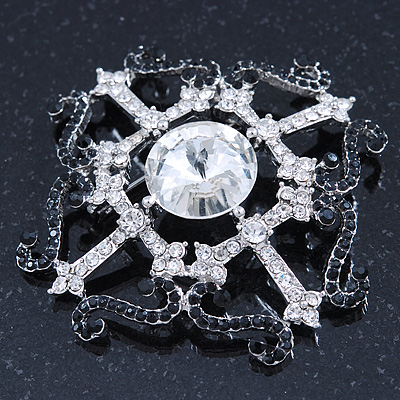 Bridal/Prom/Wedding Clear Glass Crystal Oval Charm Brooch in Rhodium Plating 85mm L 