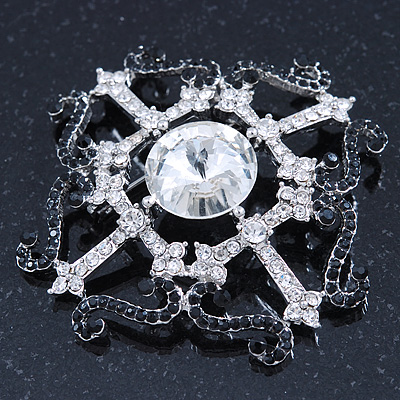 Bridal/Prom/Wedding Clear Glass Crystal Oval Charm Brooch in Rhodium Plating 85mm L Bridal/Prom/Wedding Clear Glass Crystal Oval Charm Brooch in Rhodium Plating 85mm L