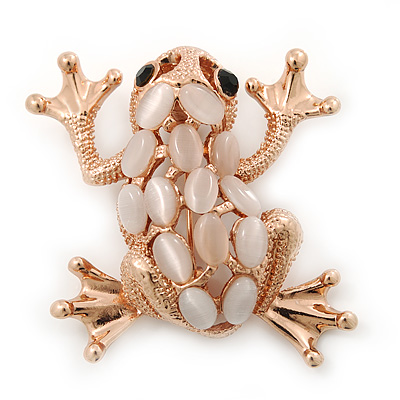 Pale Pink Opal 'Frog' Brooch In Rose Gold Tone - 38mm Length - main view