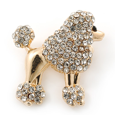 Small Gold Plated Crystal 'Poodle' Brooch - 25mm Length - main view
