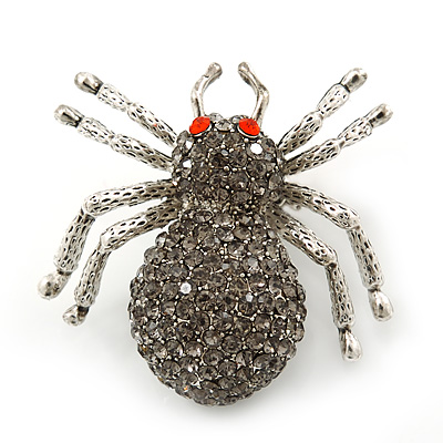 Dim Grey Pave-set Swarovski Crystal 'Spider' Brooch In Burn Silver - 35mm Length