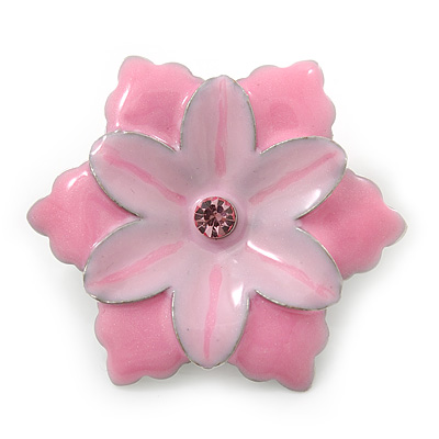 Small Light Pink 'Flower' Brooch In Silver Tone - 33mm Diameter - main view