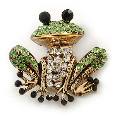 Funky Diamante 'Frog' Brooch In Burn Gold Tone - 38mm Length - main view