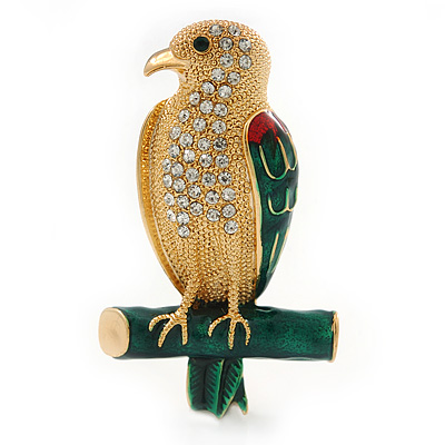 Gold Plated Diamante 'Hawk' Brooch - 53mm Length - main view