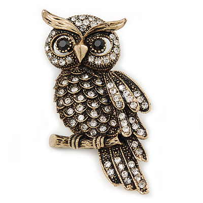 Clear Swarovski Crystal 'Owl' Brooch In Gold Plating - 60mm Length - main view