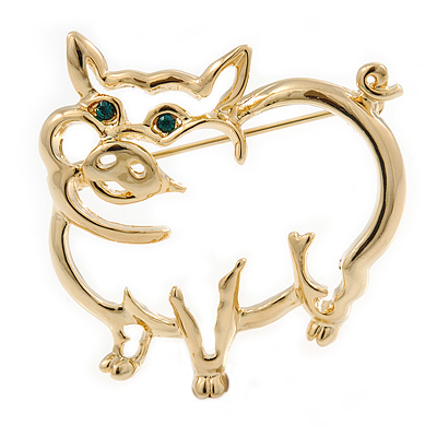 Gold Plated Piggy Brooch - 35mm Width