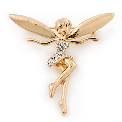 Gold Tone Clear Crystal 'Fairy' Brooch - 45mm L - main view