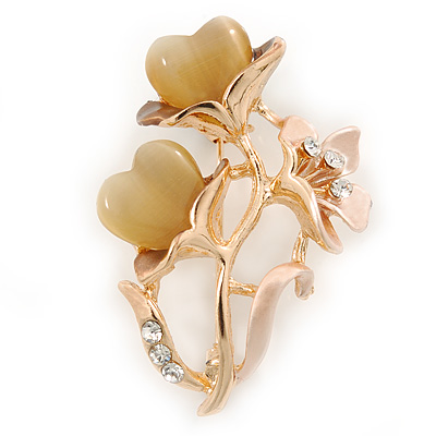 Crystal Calla Lily Brooch In Gold Plating Bronze/ Magnolia Enamel 53mm L