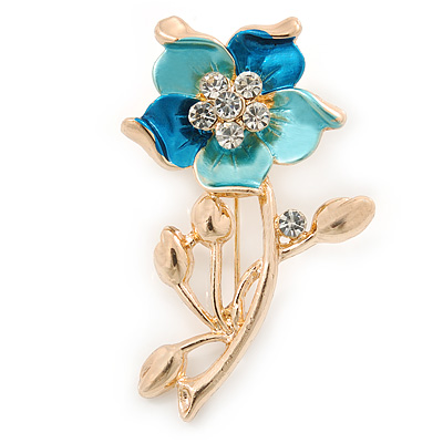 30mm L Blue// Teal Two Daisy Crystal Floral Brooch