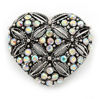 Marcasite AB Crystal Heart Brooch - 40mm L - main view