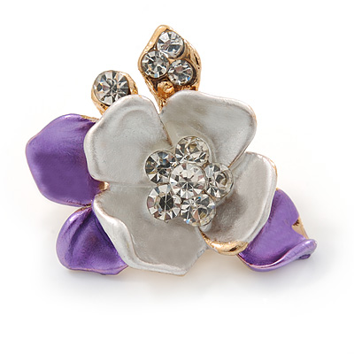 Small Purple Crystal Flower Brooch In Gold Tone - 25mm - main view