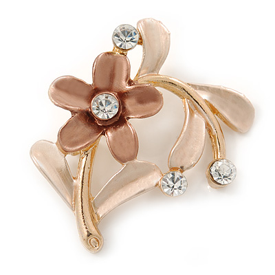 Bronze/ Magnolia Daisy Crystal Floral Brooch - 35mm L - main view
