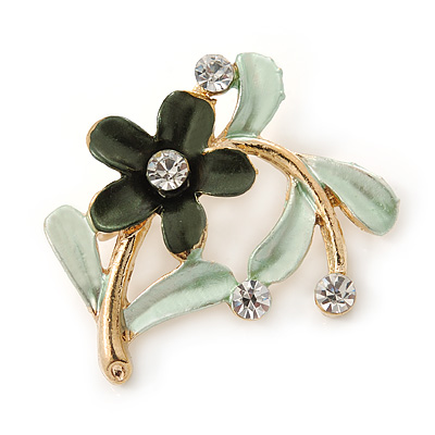 Green Daisy Crystal Floral Brooch - 35mm L - main view