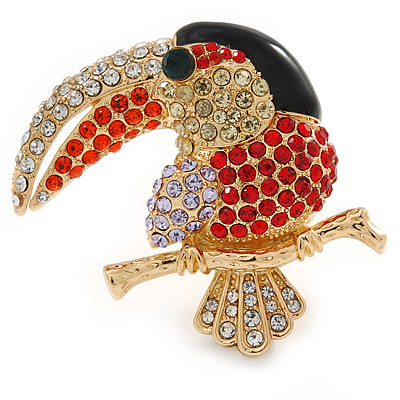 Multicoloured Exotic Bird In Gold Plating - 40mm L - main view