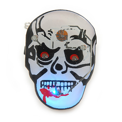 35mm Flashing LED Blue and Red Lights Halloween Ghost Mask Brooch