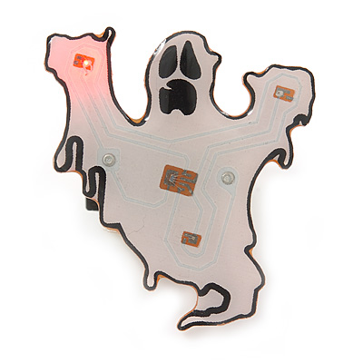 Flashing LED Blue and Red Lights Halloween Ghost Brooch - 35mm - main view