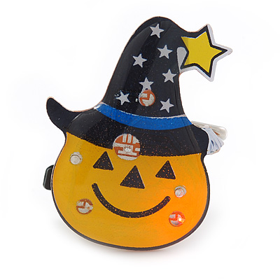 Flashing LED Blue and Red Lights Halloween Pumpkin Brooch - 30mm - main view