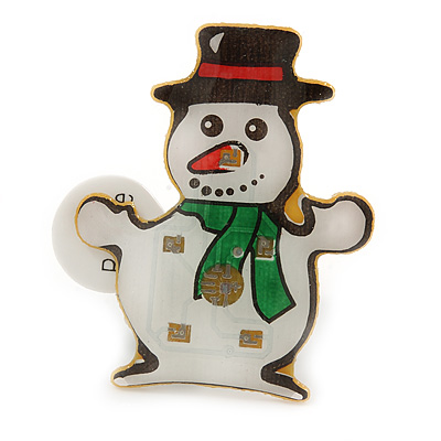 Flashing LED Lights Christmas Snowman with Magnetic Closure Brooch - 35mm