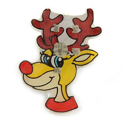 Flashing LED Lights Christmas Reindeer with Magnetic Closure Brooch - 30mm - main view