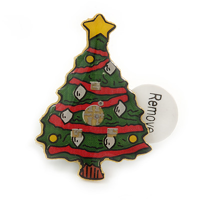 Flashing LED Lights Christmas Tree with Magnetic Closure Brooch - 30mm - main view