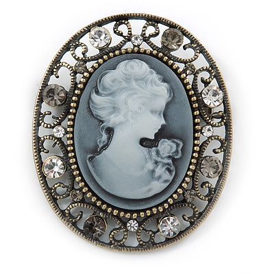 Vintage Inspired Classic Cameo Brooch In Bronze Tone - 45mm Across - main view