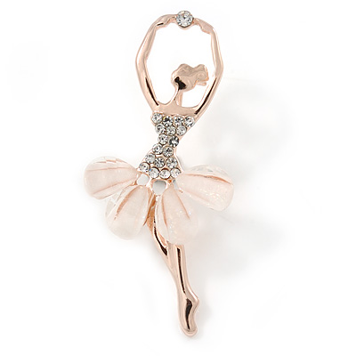 Crystal, Milky White Resin Ballerina Brooch In Gold Tone Metal - 55mm L - main view