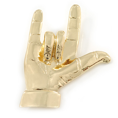 Polished Gold Plated Metal 'Rock & Roll' Brooch - 65mm L - main view