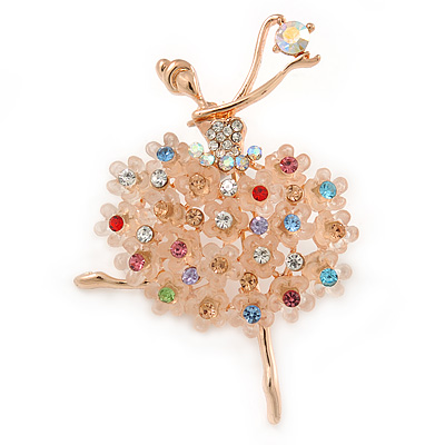 Gold Plated Multicoloured Crystal Ballerina Brooch - 55mm L - main view