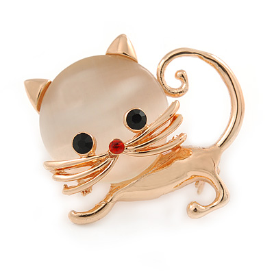 Cute Kitten Brooch In Gold Tone Metal - 35mm - main view
