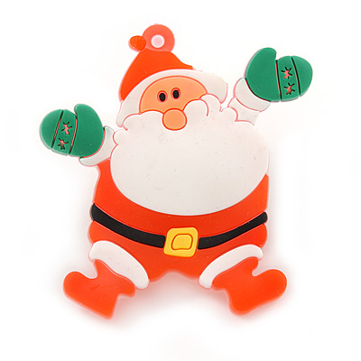 Flashing LED Blue and Red Lights Christmas Santa Rubber Brooch - 45mm - main view