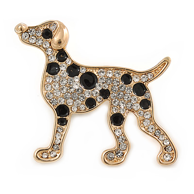 Gold Plated Crystal, Enamel Dalmatian Dog Brooch - 35mm - main view