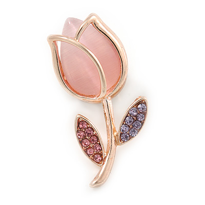 Tiny Light Pink Tulip Pin Brooch In Gold Tone Metal - 30mm - main view