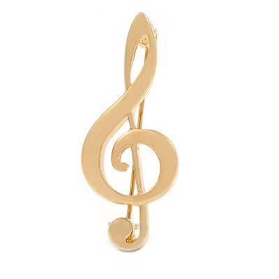 Stunning Polished Gold Plated Treble Clef Brooch - 40mm L - main view