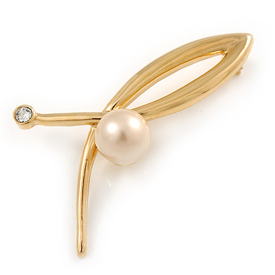 Gold Plated Loop with Faux Pearl Brooch - 50mm L - main view