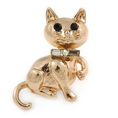 Gold Plated Cat Brooch - 33mm L