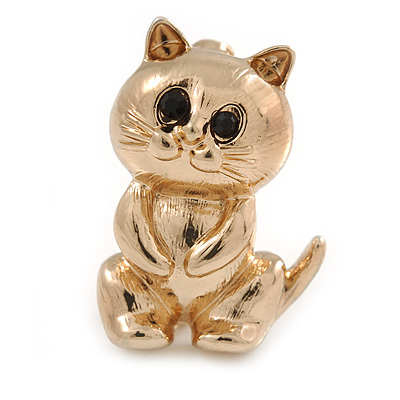 Cute Kitten/ Cat Brooch In Gold Tone Metal - 33mm L