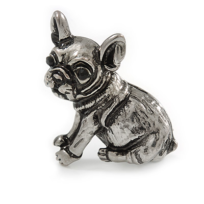 Adorable Baby French Bulldog Small Brooch In Pewter Tone Metal - 30mm Tall