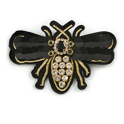 Large Funky Sequin Crystal Bee Brooch - 95mm Across - main view
